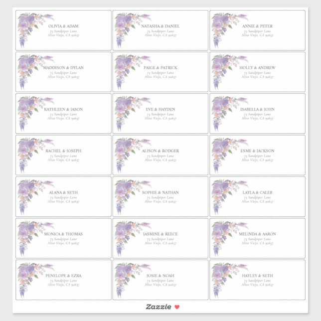 Lilac Lavender Mauve Script Floral Guest Address (Sheet)