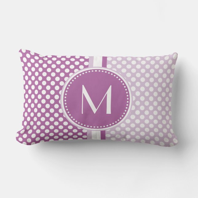 Lilac | Lavender Polka Dots Monogram Lumbar Cushion (Front)