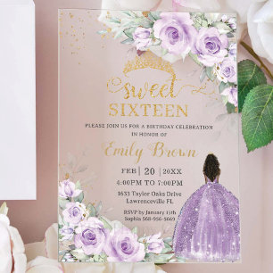 Lilac Lavender Purple Floral Sweet Sixteen 16 Acrylic Invitations
