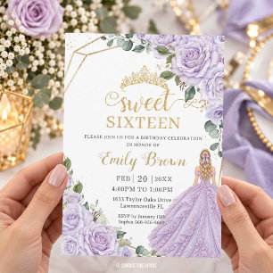 Lilac Lavender Purple Rose Floral Sweet Sixteen 16 Invitation
