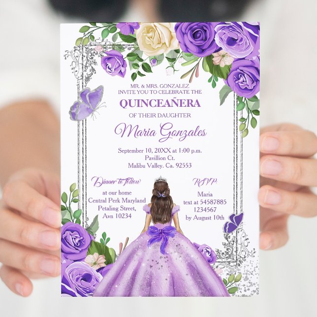 Lilac lavender purple silver Quinceanera Butterfly Invitation (Creator Uploaded)