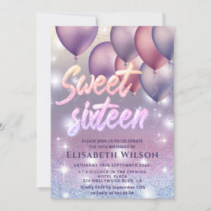 Lilac lavender sparkling glittery ombre balloon in invitation