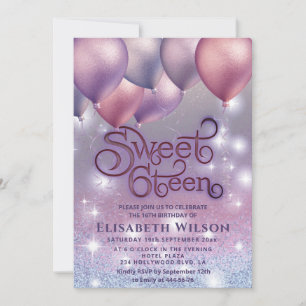 Lilac lavender sparkling glittery ombre balloon invitation