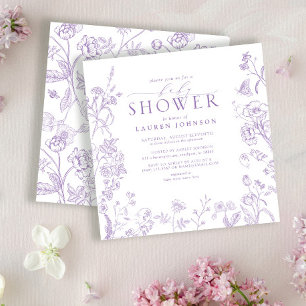 Lilac Lavender Victorian Floral Baby Shower Invitation