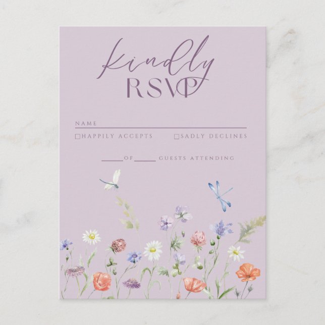 Lilac Lavender Whimsy Wildflower RSVP Card (Front)