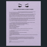 LILAC Leather EYELASH EXTENSION CONSENT FORM Flyer<br><div class="desc">Eyelash Extensions Consent forms are perfect for your Lash Extension business. This modern and sophisticated consent form design features a glamourous , minimalistic illustration of a woman's eyelashes a title and a block where you can insert all your informed consent details on a luxury against a printed LILAC leather background....</div>