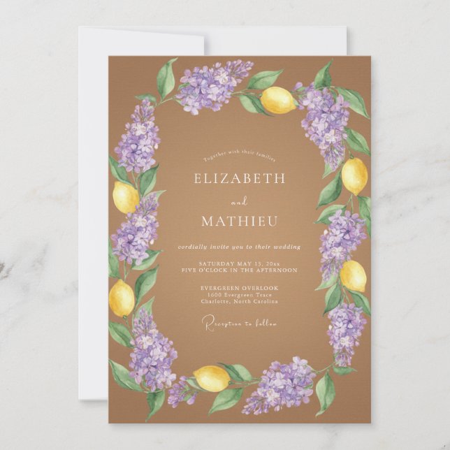 Lilac Lemon Artistic Bloom Wedding Invitation (Front)