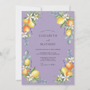 Lilac Lemon Citrus Grey Eucalyptus Wedding Invitation