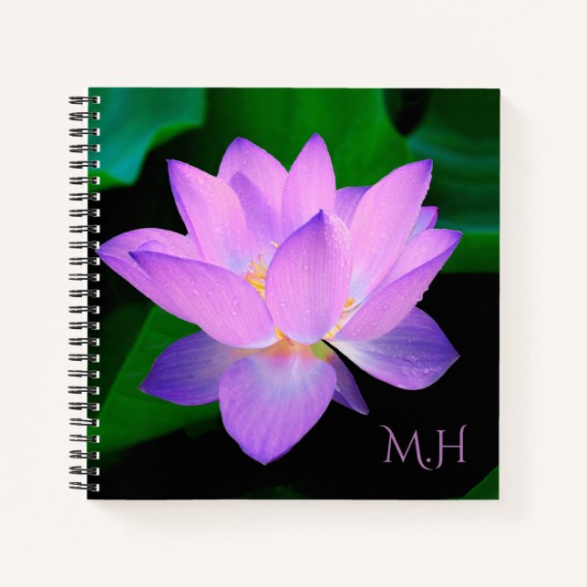 Lilac Lotus Flower Monogram Notebook (Front)