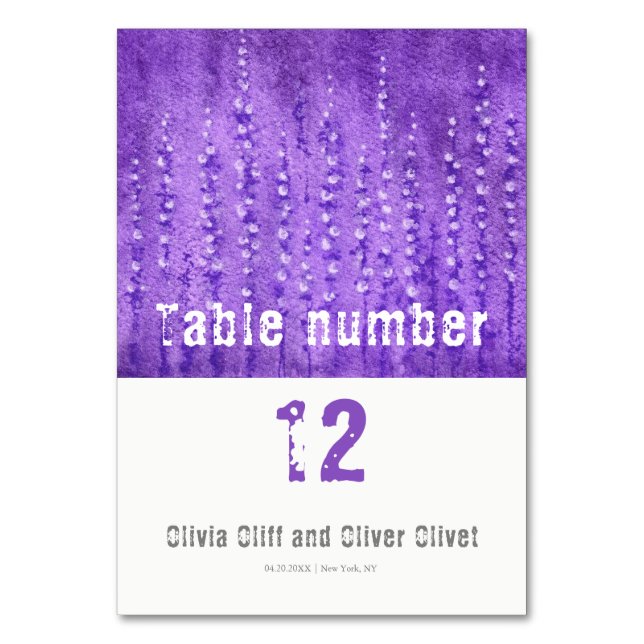 Lilac Lupines Wedding Table Number (Front)