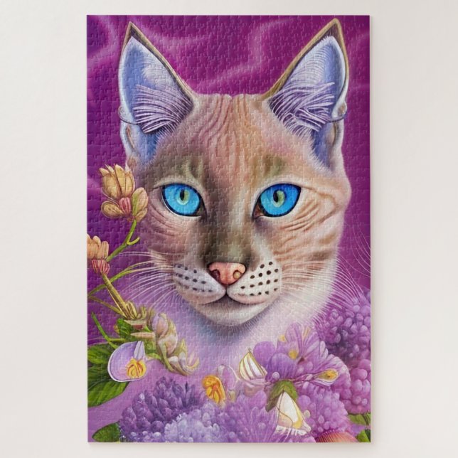 Lilac Lynx point Siamese cat in purple   Jigsaw Puzzle (Vertical)