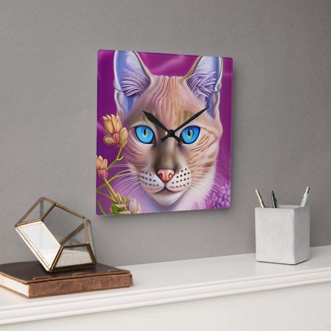 Lilac Lynx point Siamese cat in purple  Square Wall Clock (Office)