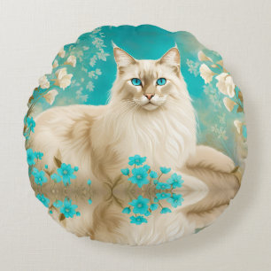 Lilac Lynx Point Siamese Portrait Art Round Cushion