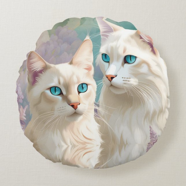 Lilac Lynx Point Siamese Portrait Art Round Cushion (Front)