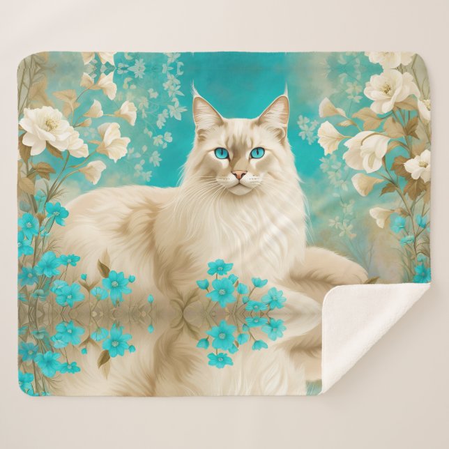 Lilac Lynx Point Siamese Portrait Art Sherpa Blanket (Front (Horizontal))