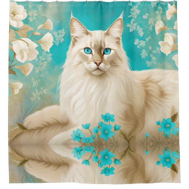 Lilac Lynx Point Siamese Portrait Art Shower Curtain (Front)
