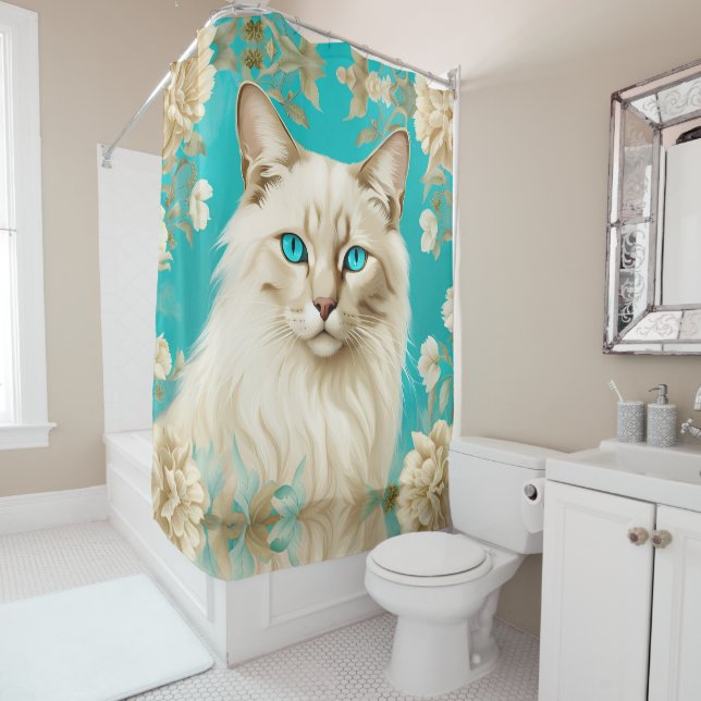 Lilac Lynx Point Siamese Portrait Art Shower Curtain (In Situ)