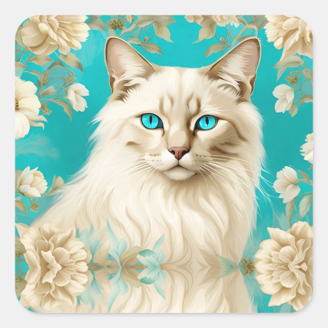 Lilac Lynx Point Siamese Portrait Art Square Sticker (Front)
