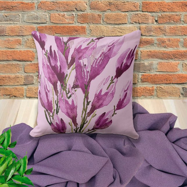 Lilac Magnolia Floral Watercolor  Cushion (Creator Uploaded)
