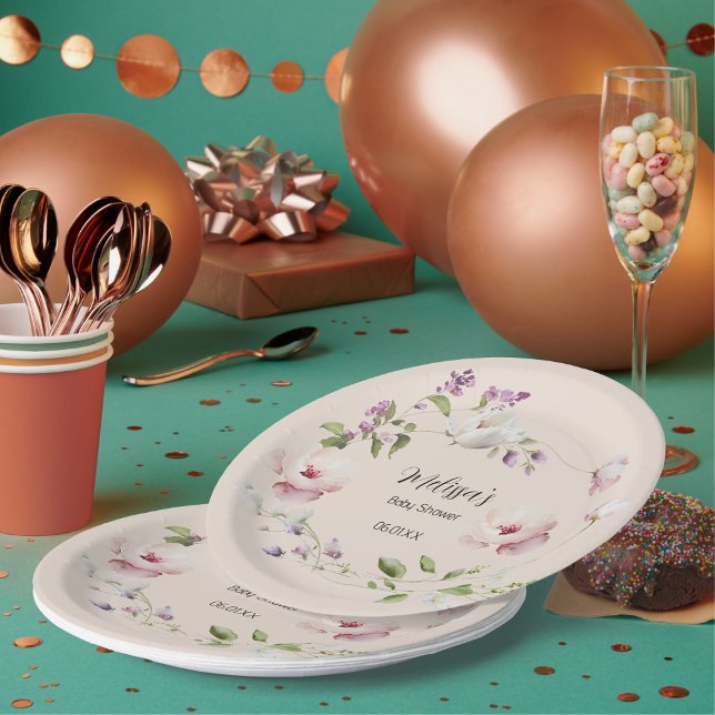 Lilac Magnolia Round Paper Plates Customisable (Creator Uploaded)