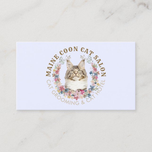 Lilac Maine Coon Cat Grooming Salon Pet Spa Business Card (Front)