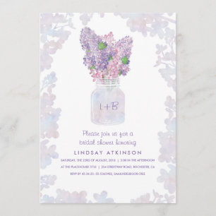 Lilac Mason Jar Watercolor Floral Bridal Shower Invitation
