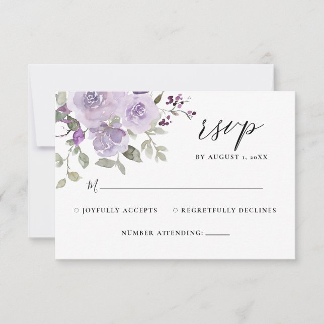 Lilac Mauve Dusty Purple Boho Floral Wedding RSVP  (Front)