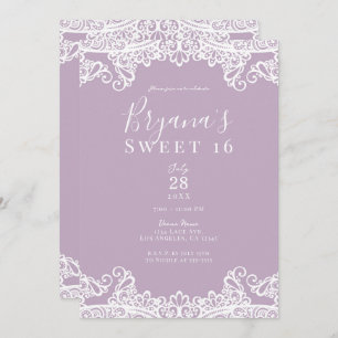 Lilac Mauve & White Lace Elegant Sweet 16 Party    Invitation