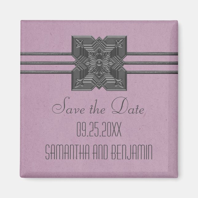 Lilac Medallion Border Save the Date Magnet (Front)