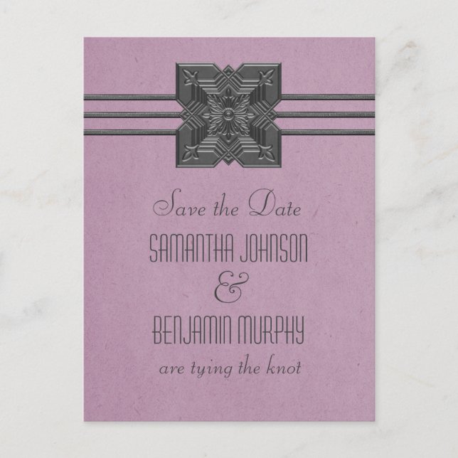 Lilac Medallion Border Save the Date Postcard (Front)