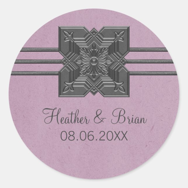Lilac Medallion Border Wedding Stickers (Front)
