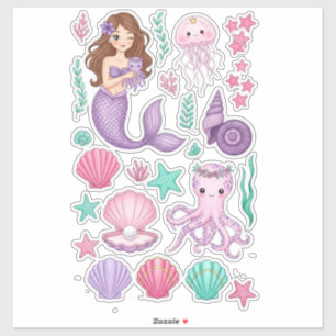 Lilac Mermaid & Cute Octopus Vinyl Sticker