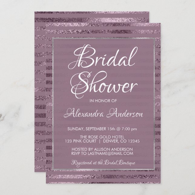 Lilac Metallic Foil Modern Bridal Shower Invitation (Front/Back)
