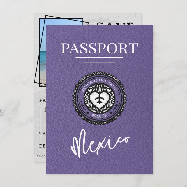 Lilac Mexico Passport Save The Date (Front/Back)