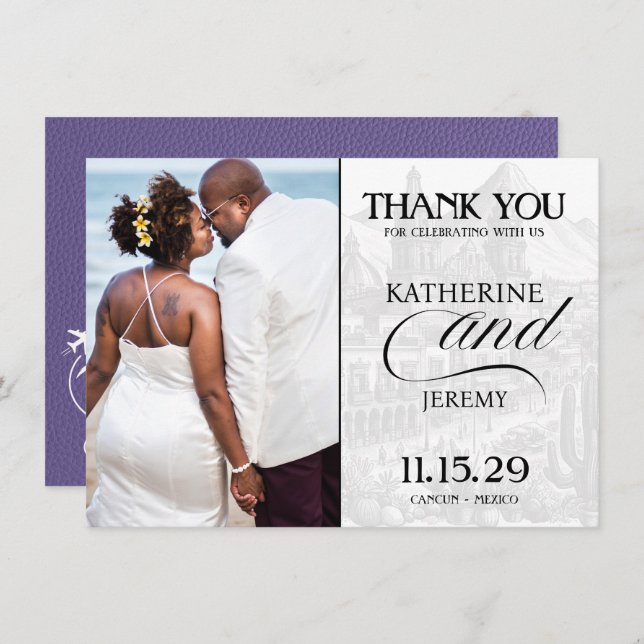 Lilac Mexico Passport Thank You Card (Front/Back)