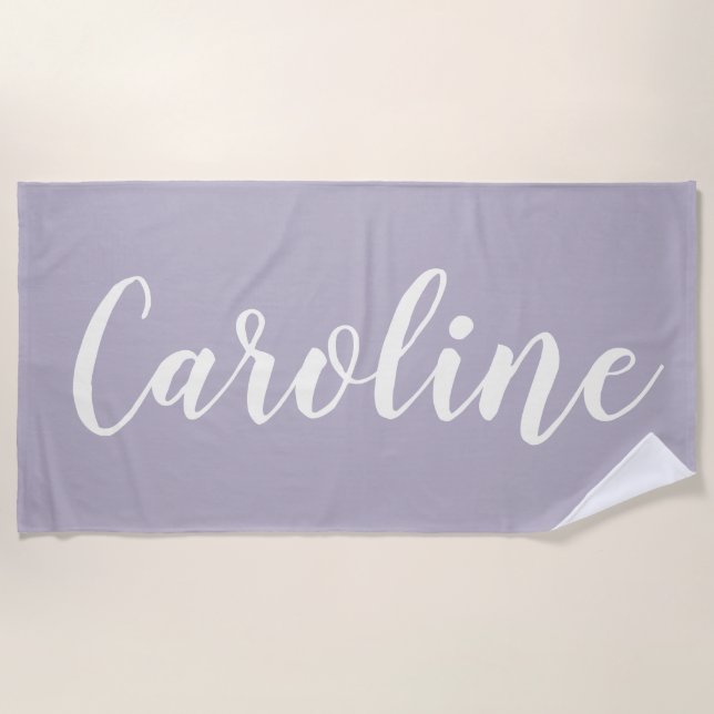 Lilac Minimalist Calligraphy Personalised Name Beach Towel (Front)