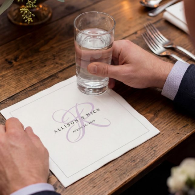 Lilac Minimalist Monogram Wedding Napkin (Creator Uploaded)
