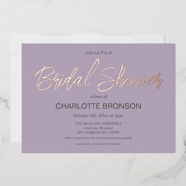 Lilac Minimalist Script Bridal Shower Rose Gold   (Envelope)