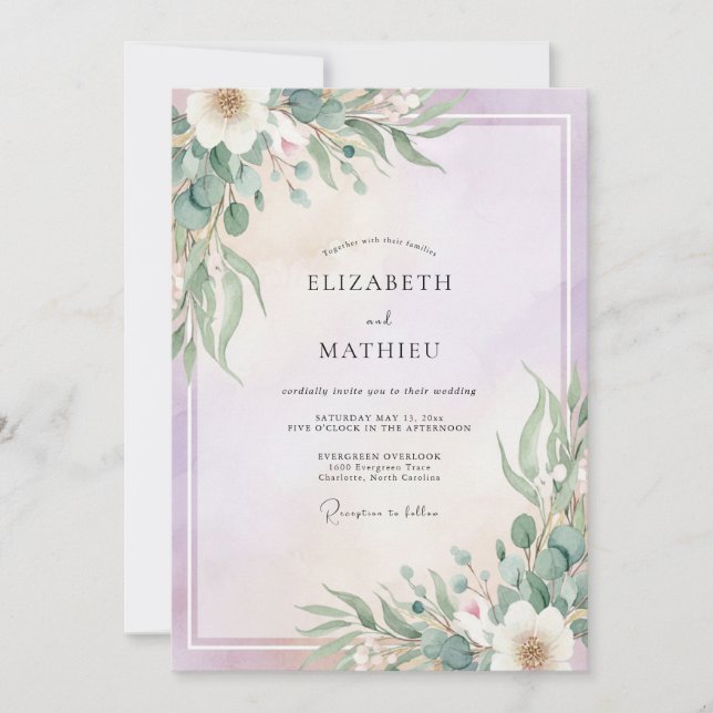 Lilac Mint Foliage Eucalyptus Wedding Invitation (Front)