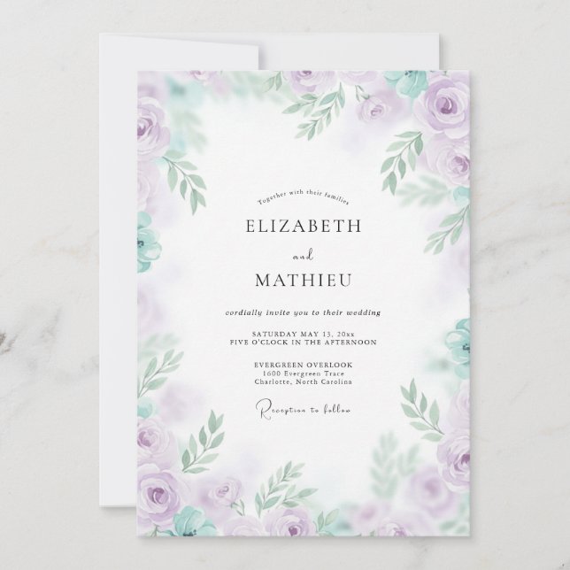 Lilac Mint Peony Wedding Invitation (Front)