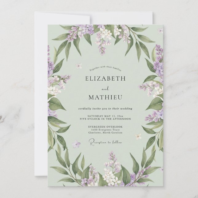 Lilac Mint Vine Wedding Invitation (Front)