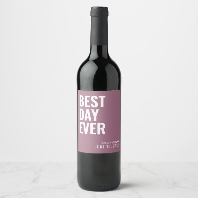 Lilac Modern Best Day Ever Wedding Wine Label (Front)