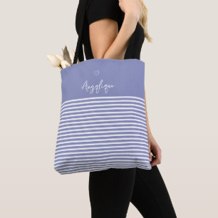 Lilac Modern Heart and Stripes Monongram Tote Bag