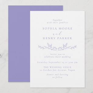 Lilac Modern Line Art Leaf Wedding Invitation