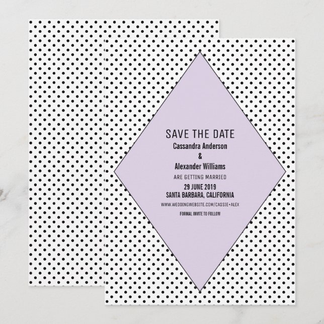 Lilac Modern Polka Dots Save the Date Invite (Front/Back)