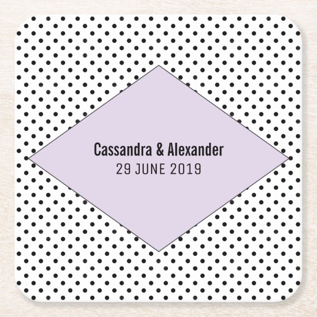 Lilac Modern Polka Dots Wedding Square Paper Coaster (Front)