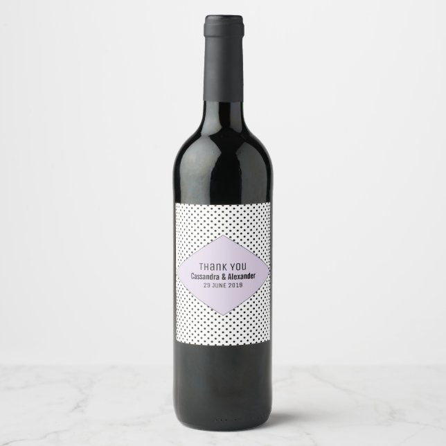 Lilac Modern Polka Dots Wedding Wine Label (Front)