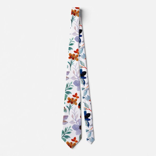 Lilac Modern Pretty Floral Watercolor Pattern Tie (Front)