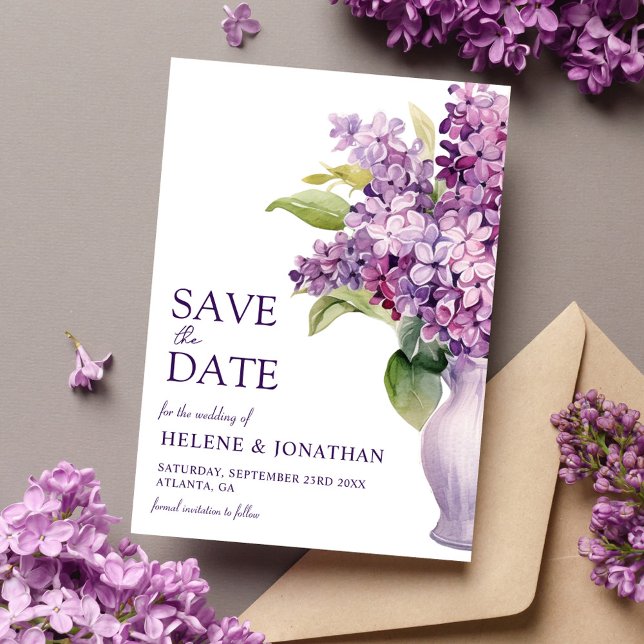 Lilac Modern Rustic Floral Elegant Wedding Save The Date (Lilac Modern Rustic Floral Elegant Wedding Save The Date)