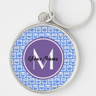 Lilac Monogram Blue and White Owl Pattern Key Ring
